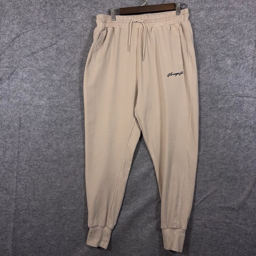 YoungLA Cloud Joggers Mens Sz XL Beige Pockets Stretch Logo Drawstring